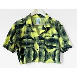 Collusion Crop Top Abstract Print Women's 4 (US) Black Yellow Short Sleeve